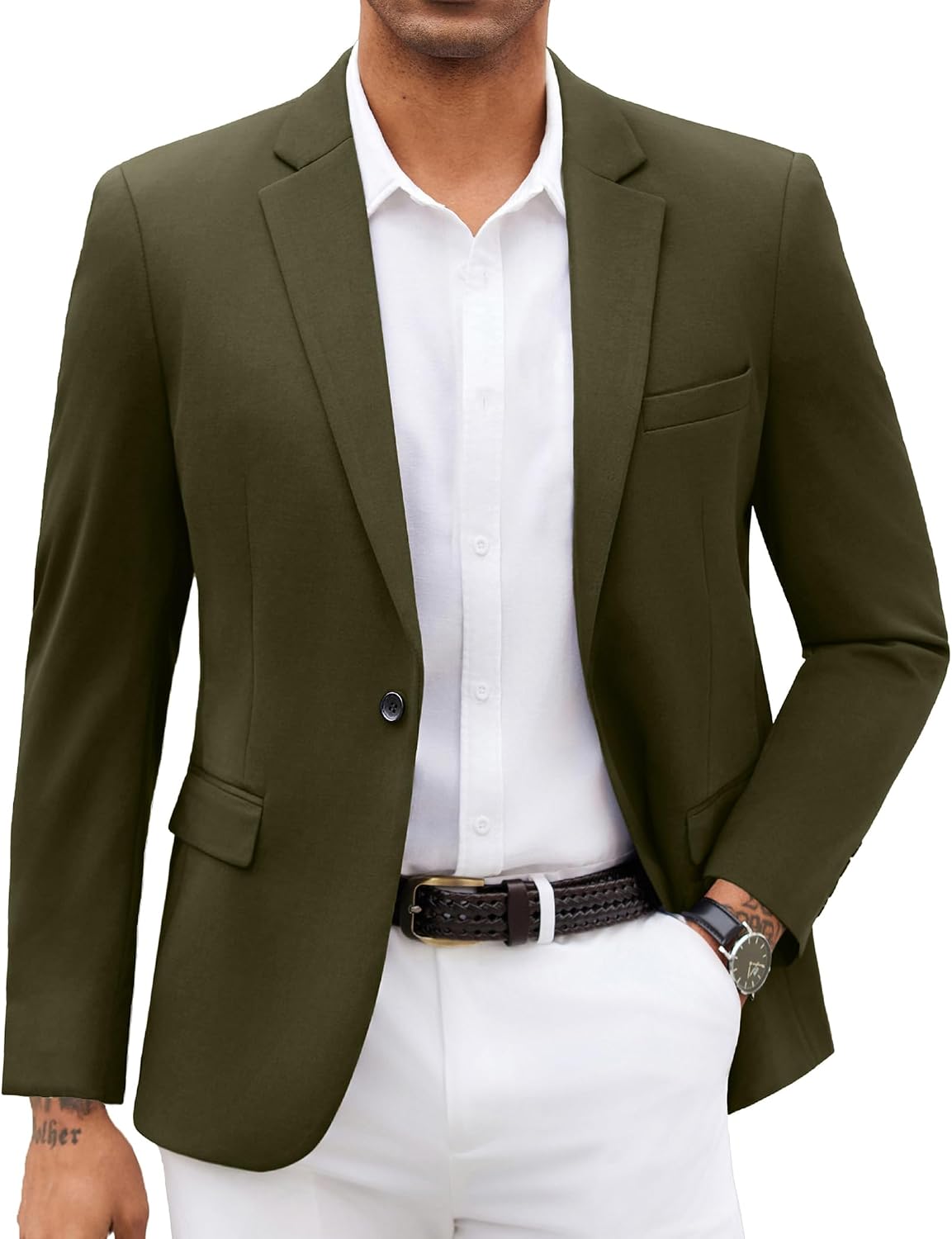 Men's Knit Blazer Jacket - Soft Lightweight Sport Coat with Notched Lapel, Four Pockets and Back Vent - Small