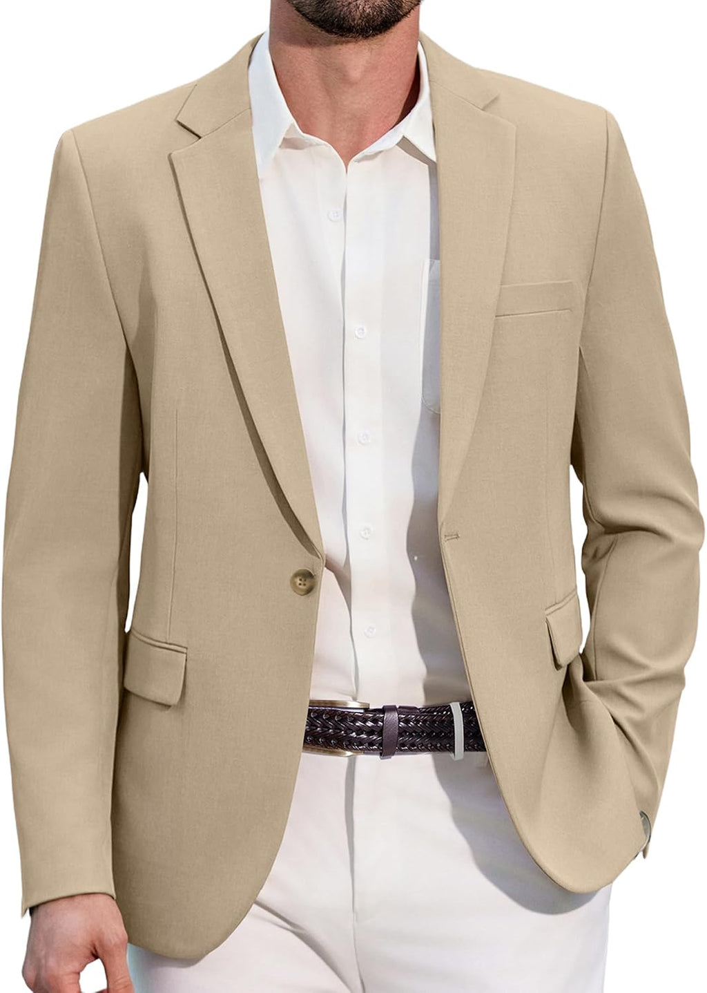 Men's One-Button Slim Fit Blazer - Notched Lapel Sport Coat with Double Vents for Weddings and Business - Black