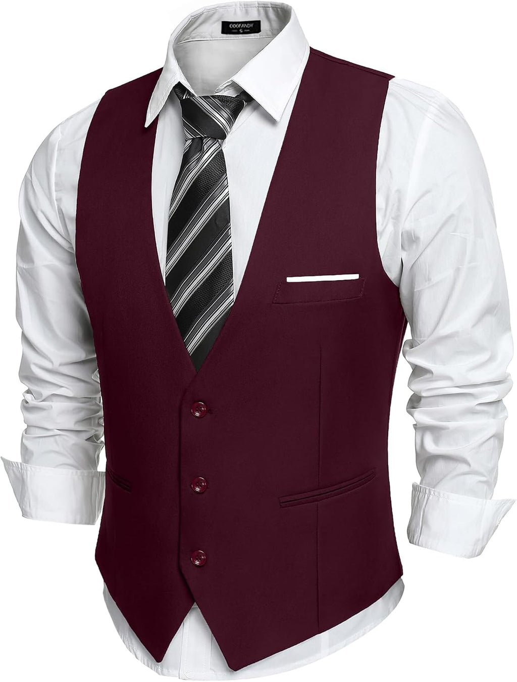 Men's Slim Fit Suit Vest - Formal Dress Waistcoat for Business Wear, Suits and Tuxedos - Black (7)