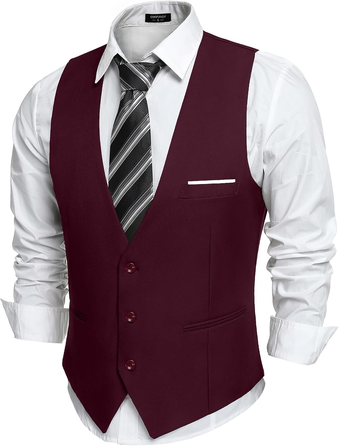 Men's Slim Fit Suit Vest - Formal Dress Waistcoat for Business Wear, Suits and Tuxedos - Black (7)