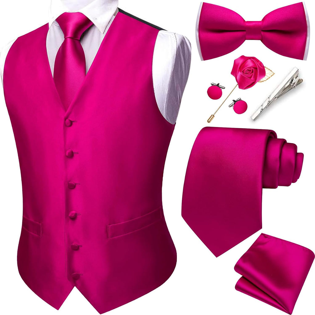 Men's Eight-Piece Suit Vest Set - Jacquard Waistcoat with Tie, Bow Tie, Cufflinks and Lapel Pin - Large (28)