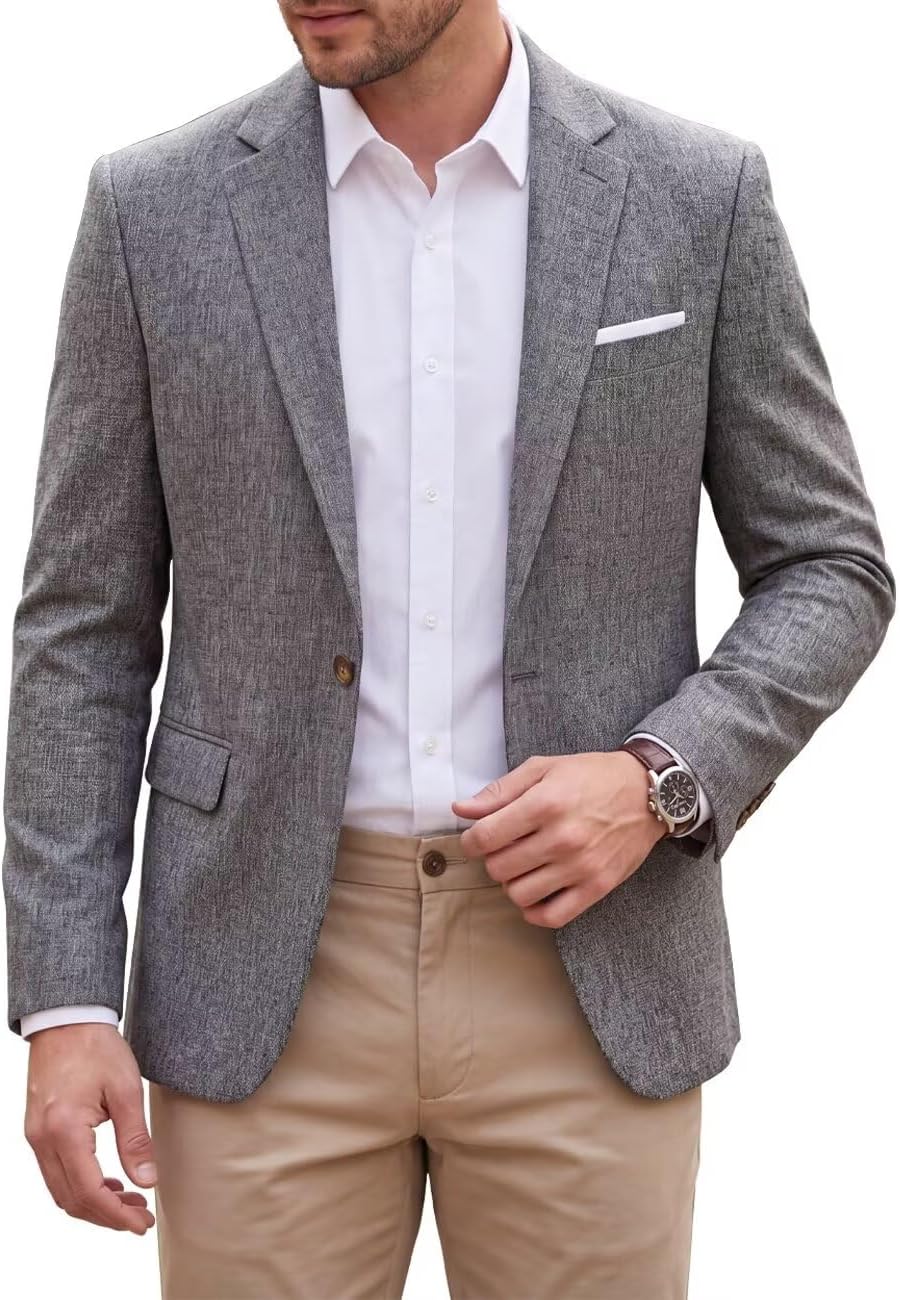 Men's Slim Fit Casual Blazer - Breathable One-Button Sport Coat with Lapel Collar and Pockets - Small