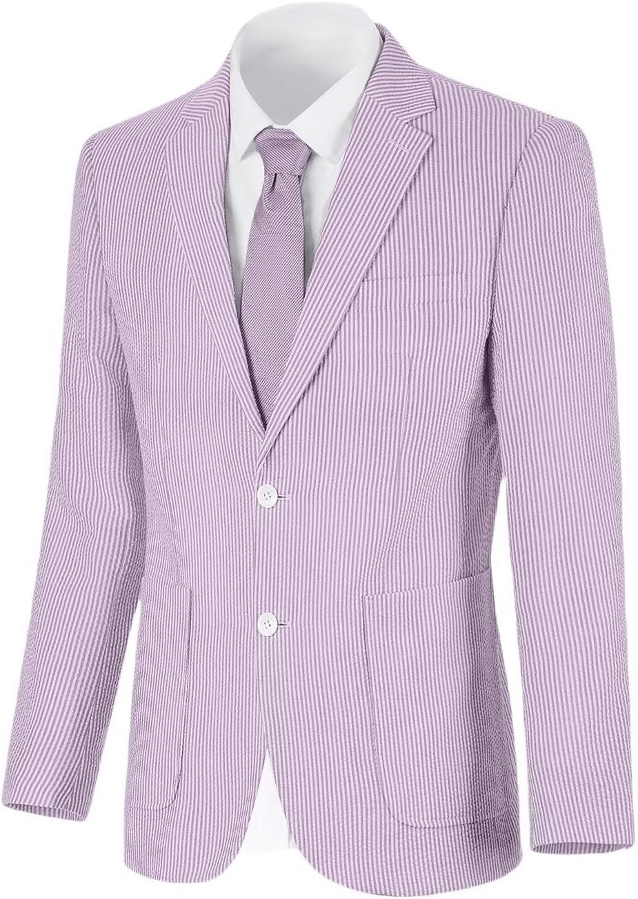 Men's Seersucker Summer Blazer - Slim Fit Lightweight Sport Coat for Beach Weddings and Prom - Small