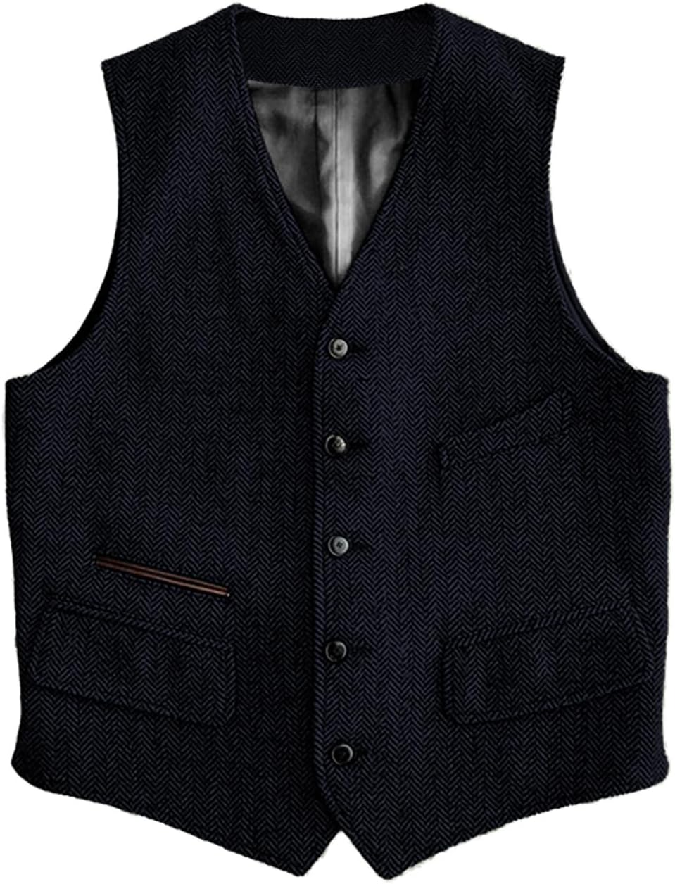 Men's Herringbone Suit Vest - Vintage V-Neck Wool-Blend Waistcoat for Casual and Formal Wear - Small