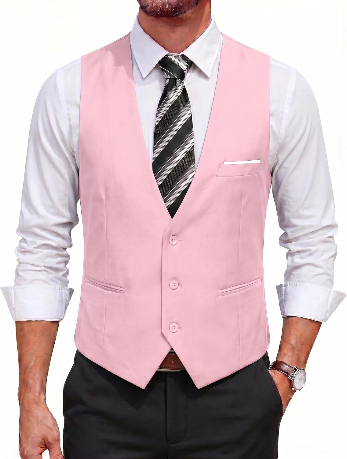 Men's Slim Fit Suit Vest - Formal Dress Waistcoat for Business Wear, Suits and Tuxedos - Dark Gray (15)