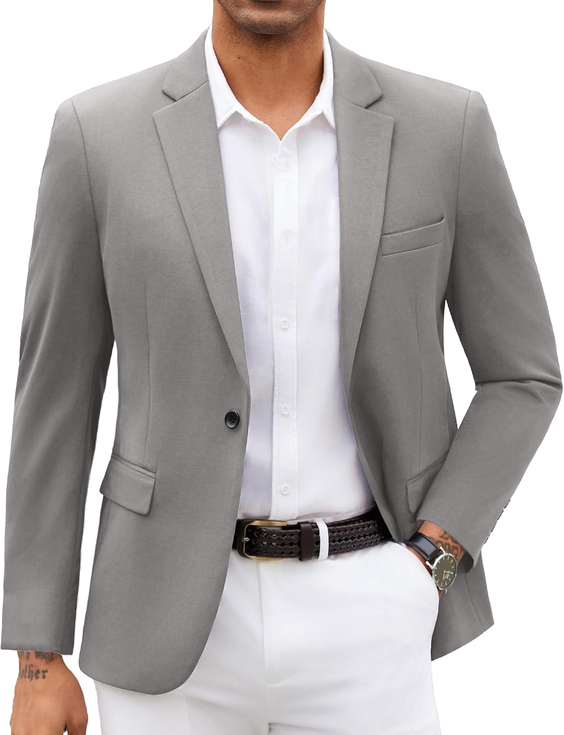 Men's Knit Blazer Jacket - Soft Lightweight Sport Coat with Notched Lapel, Four Pockets and Back Vent - Small