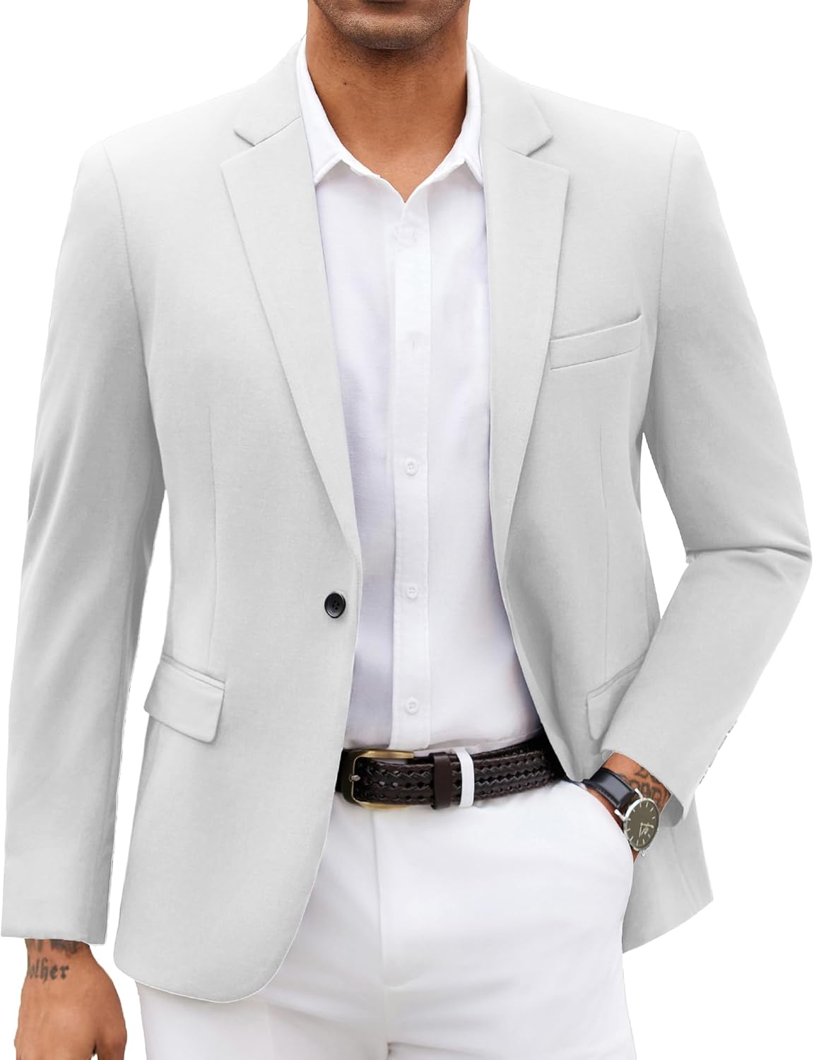Men's Knit Blazer Jacket - Soft Lightweight Sport Coat with Notched Lapel, Four Pockets and Back Vent - Small
