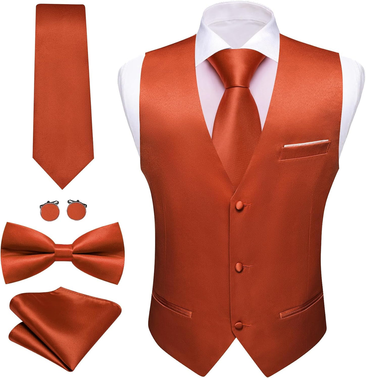 Men's Formal Suit Vest Set - Five-Piece Slim Fit V-Neck Waistcoat with Tie and Bow Tie - Small