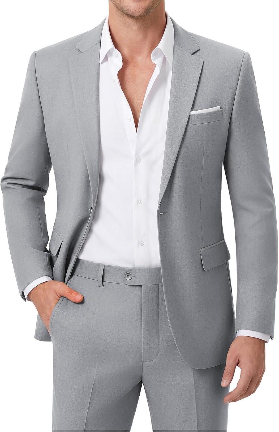 Men's Two-Piece Slim Fit Suit - One-Button Jacket and Trousers with Side Vents and Adjustable Waist - Small (11)