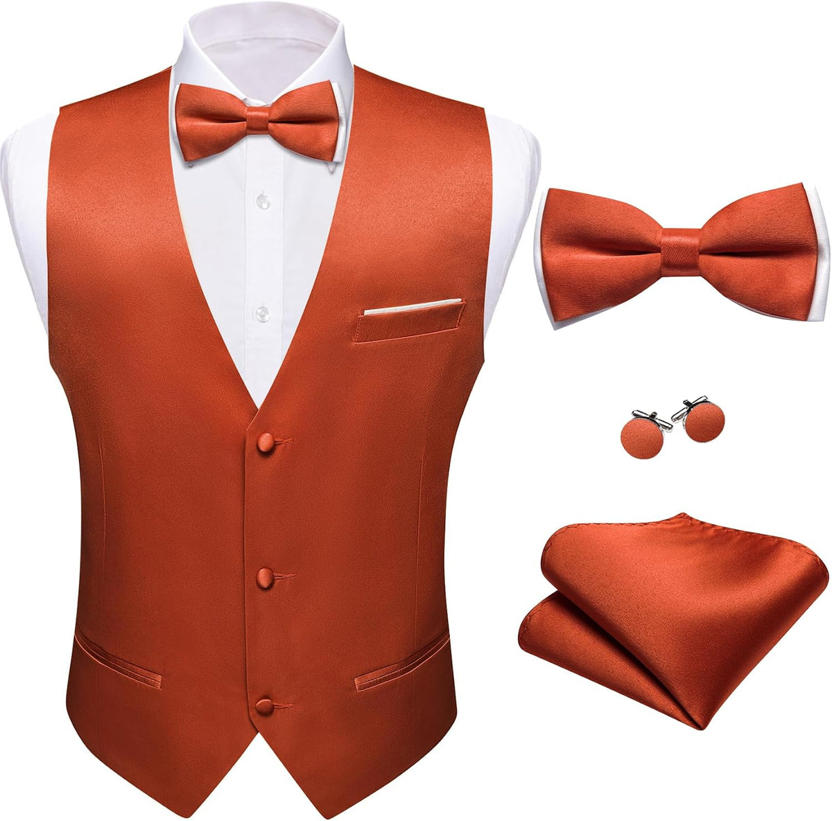 Men's Suit Vest and Bow Tie Set - Four-Piece V-Neck Slim Fit Waistcoat for Weddings and Proms - Large (24)