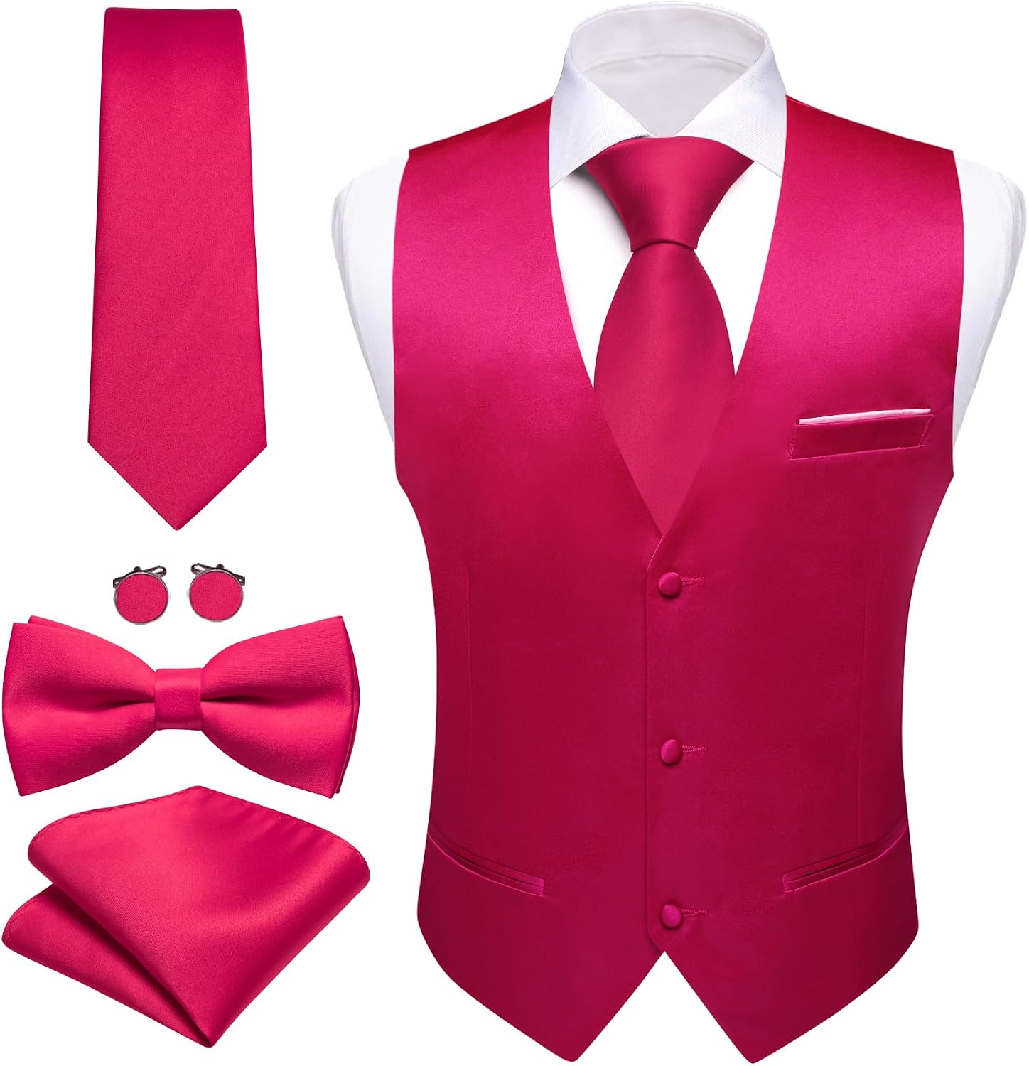 Men's Formal Suit Vest Set - Five-Piece Slim Fit V-Neck Waistcoat with Tie and Bow Tie - Small