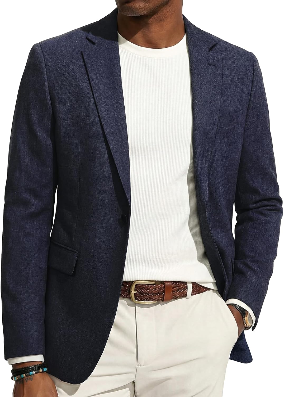 Men's Casual One-Button Blazer - Lightweight Business Sport Coat and Suit Jacket for the Office - Black (4)