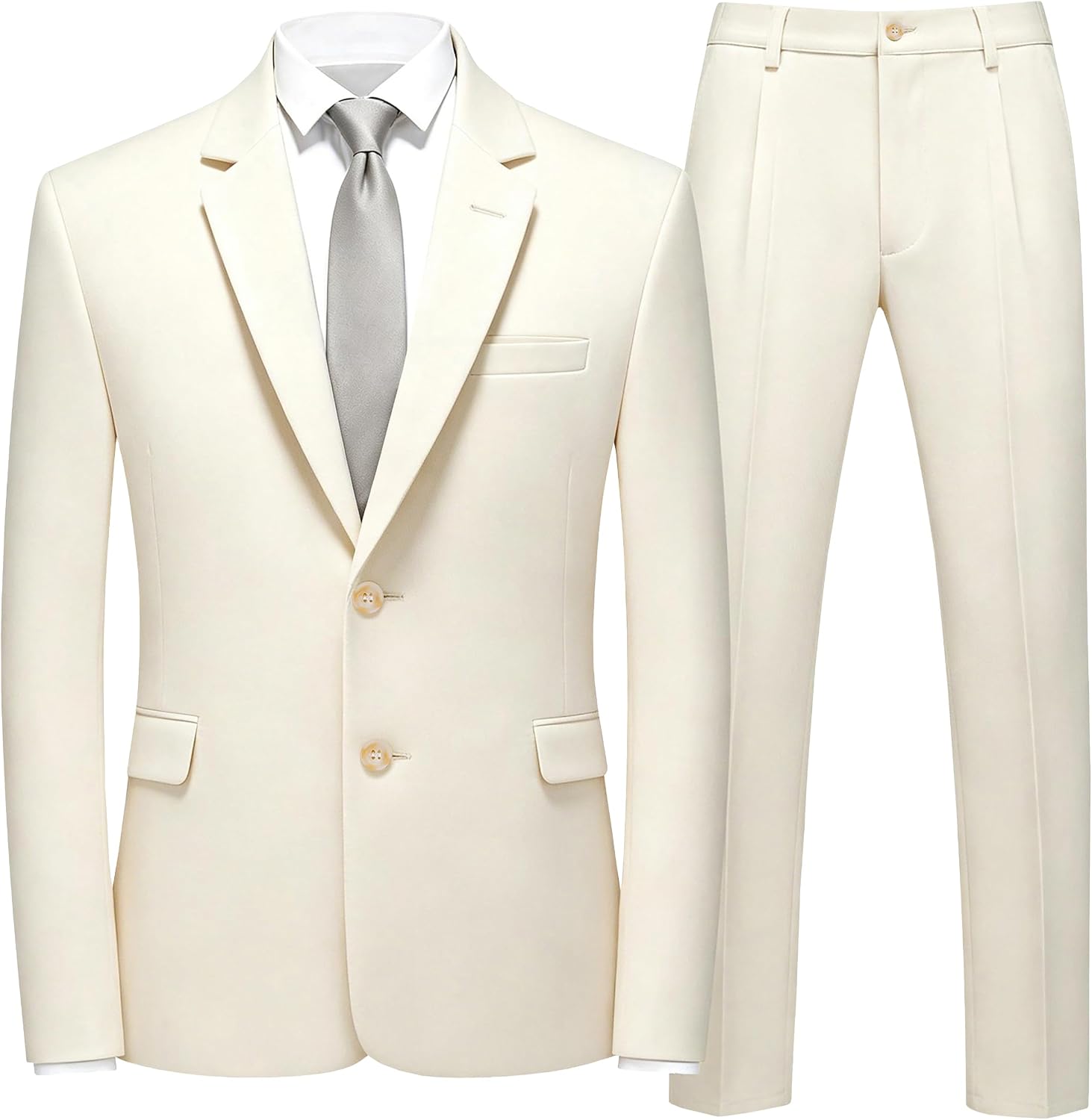 Men's Modern Fit Two-Piece Suit - Single-Breasted Notch Lapel Jacket with Flap and Chest Pockets - Small
