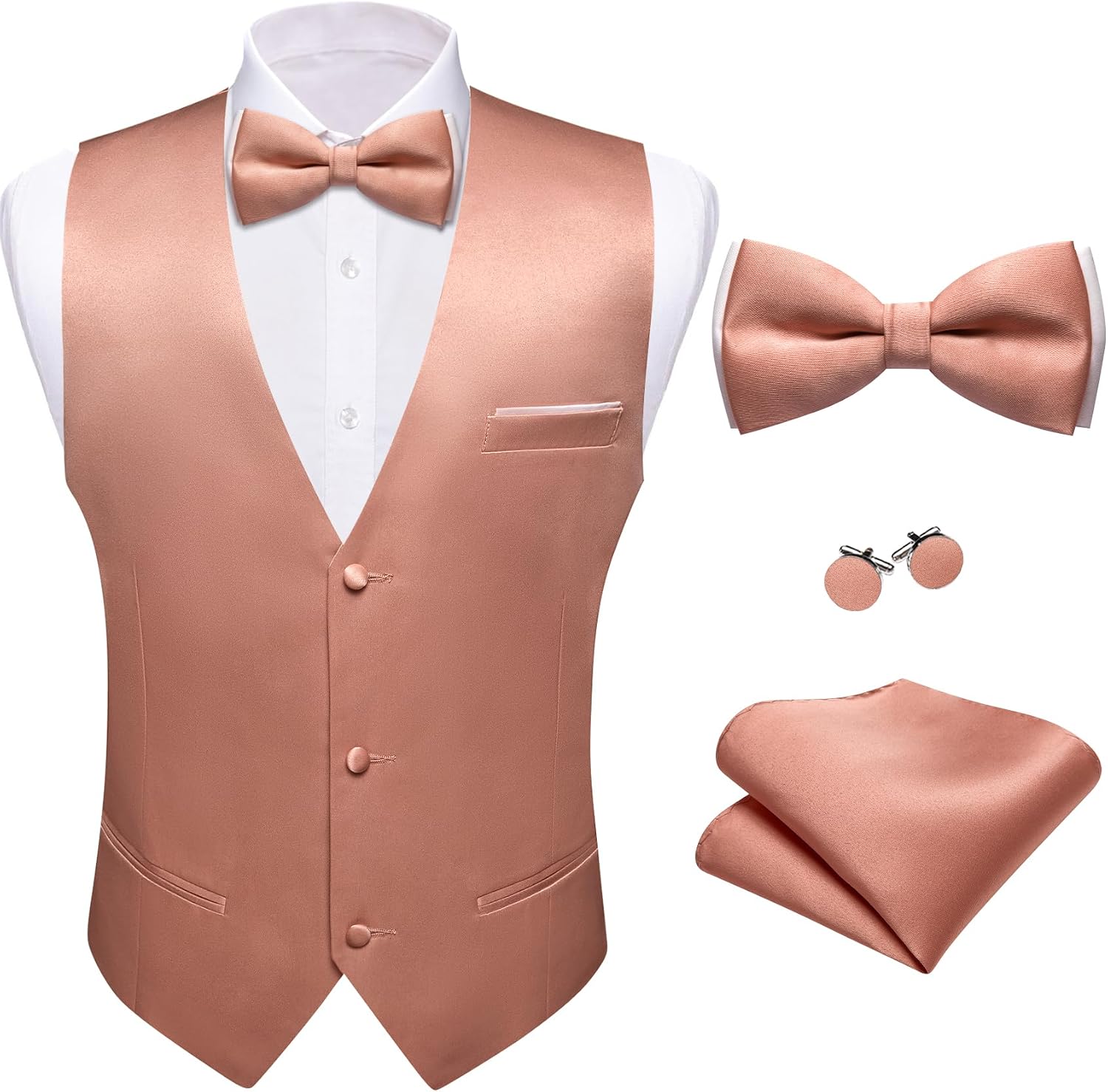 Men's Suit Vest and Bow Tie Set - Four-Piece V-Neck Slim Fit Waistcoat for Weddings and Proms - Large (22)