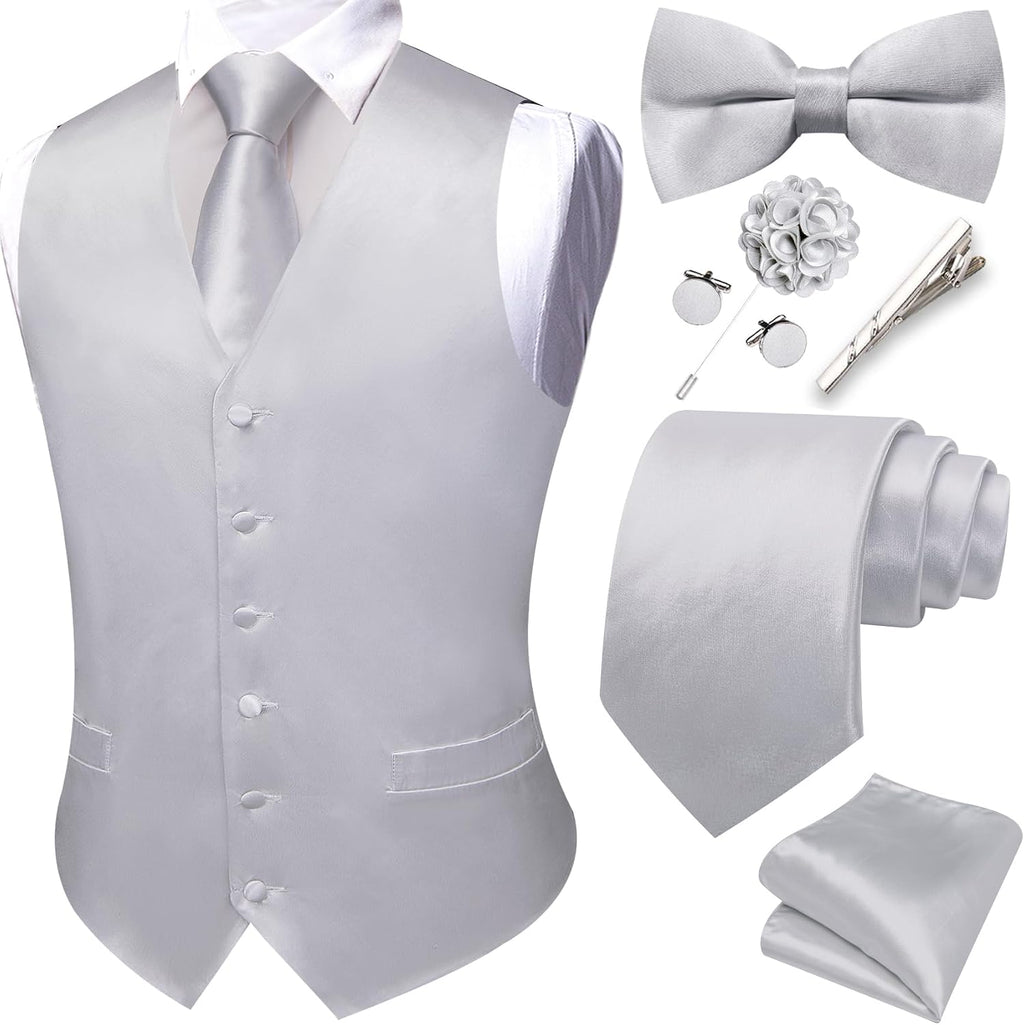 Men's Eight-Piece Suit Vest Set - Jacquard Waistcoat with Tie, Bow Tie, Cufflinks and Lapel Pin - Large