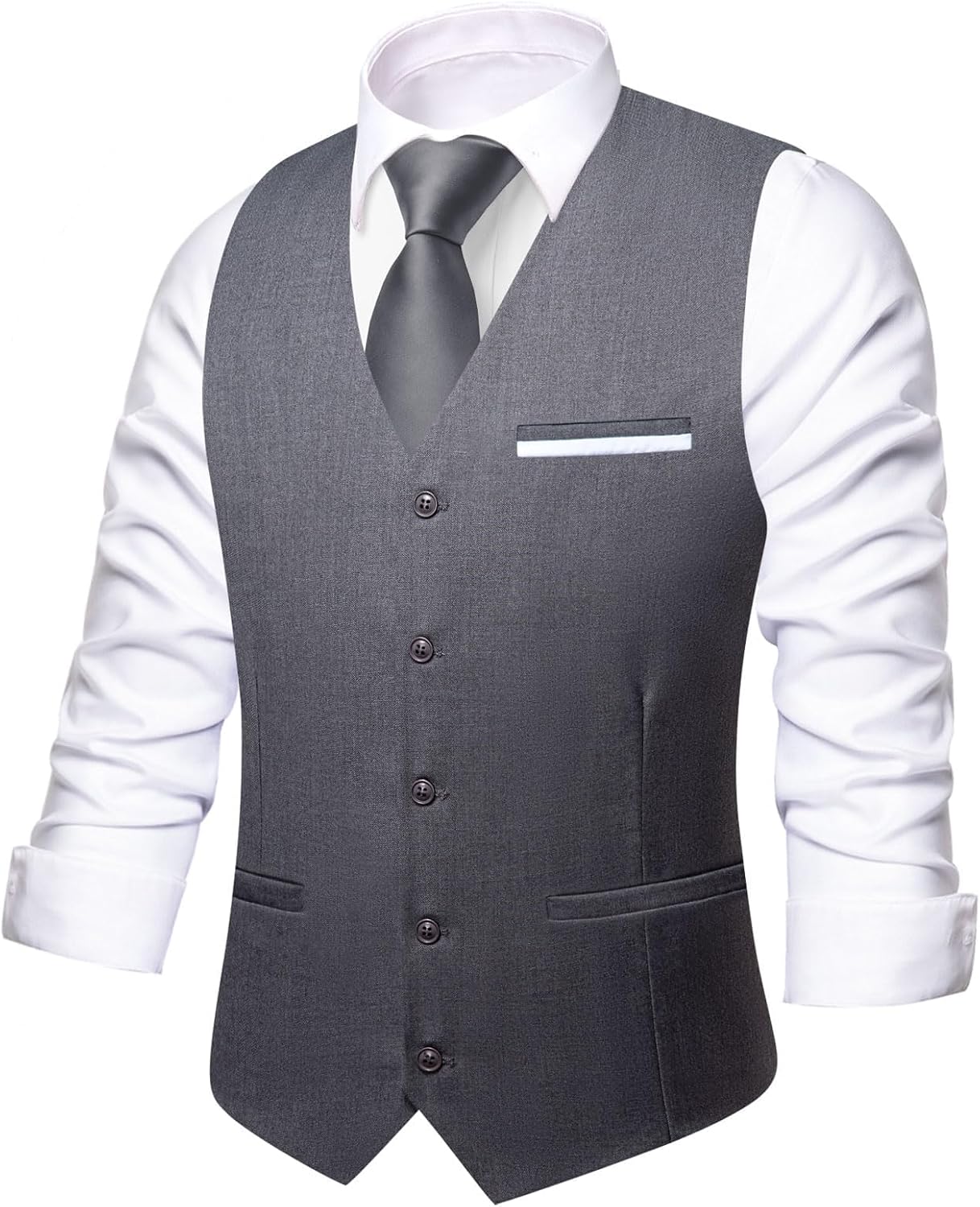 Men's Formal Suit Vest - Solid V-Neck Waistcoat with Three Pockets for Business and Weddings - Medium