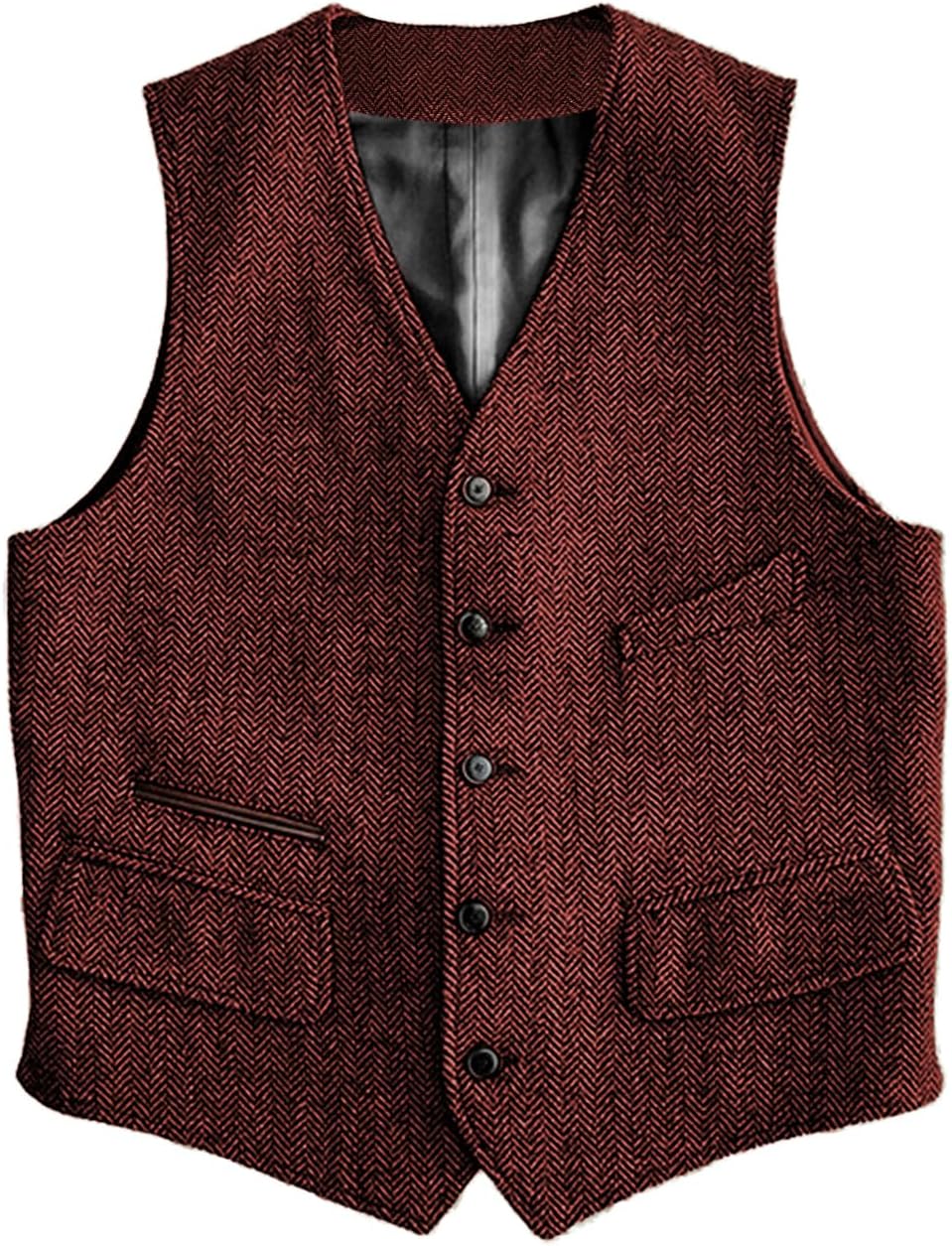 Men's Herringbone Suit Vest - Vintage V-Neck Wool-Blend Waistcoat for Casual and Formal Wear - Small (14)