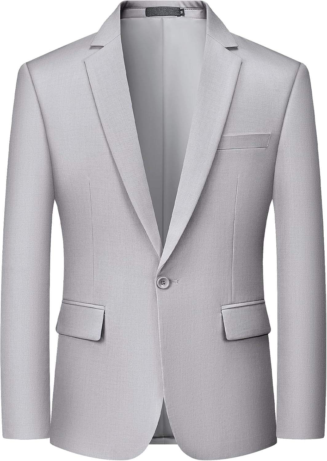 Men's One-Button Suit Jacket - Slim Fit Solid Colour Blazer and Lightweight Sport Coat - Blue Grey