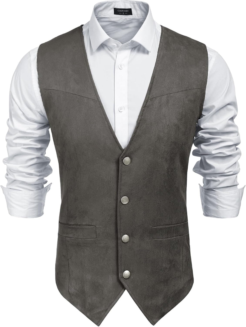 Men's Suede Western Vest - Slim Fit Cowboy Waistcoat with Two Pockets and Button Closure - Medium