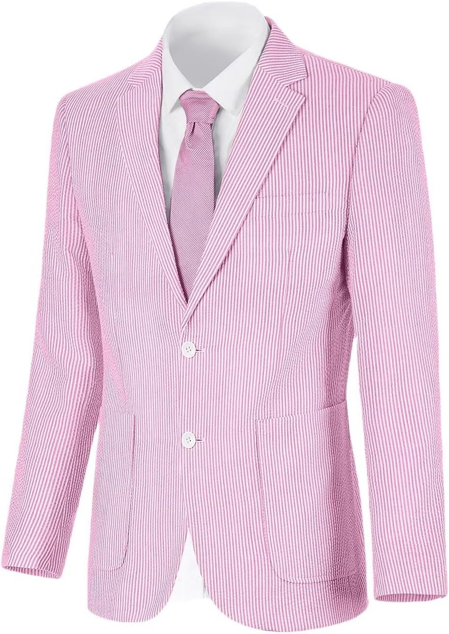 Men's Seersucker Summer Blazer - Slim Fit Lightweight Sport Coat for Beach Weddings and Prom - Small