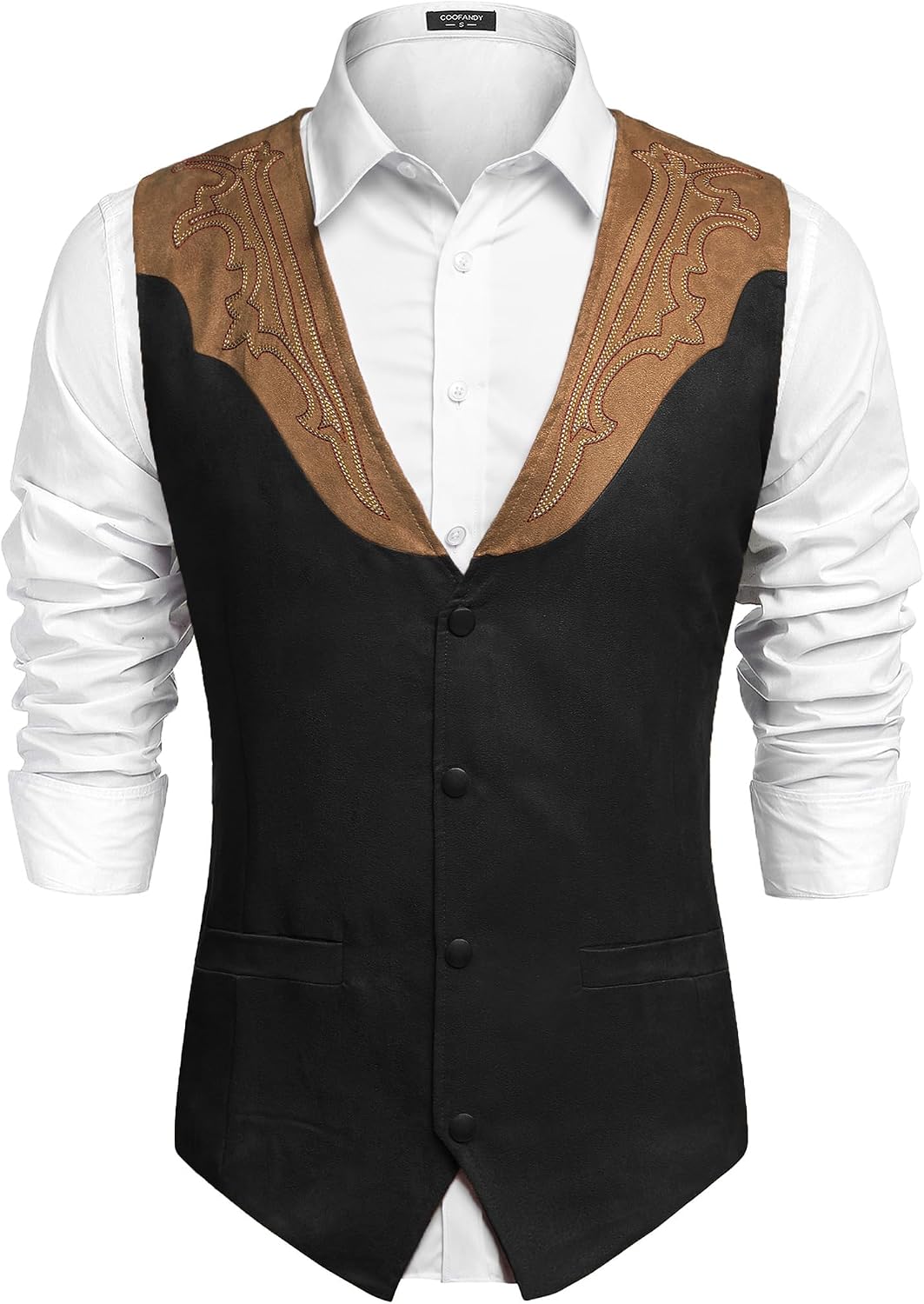Men's Suede Western Vest - Slim Fit Cowboy Waistcoat with Two Pockets and Button Closure - Small