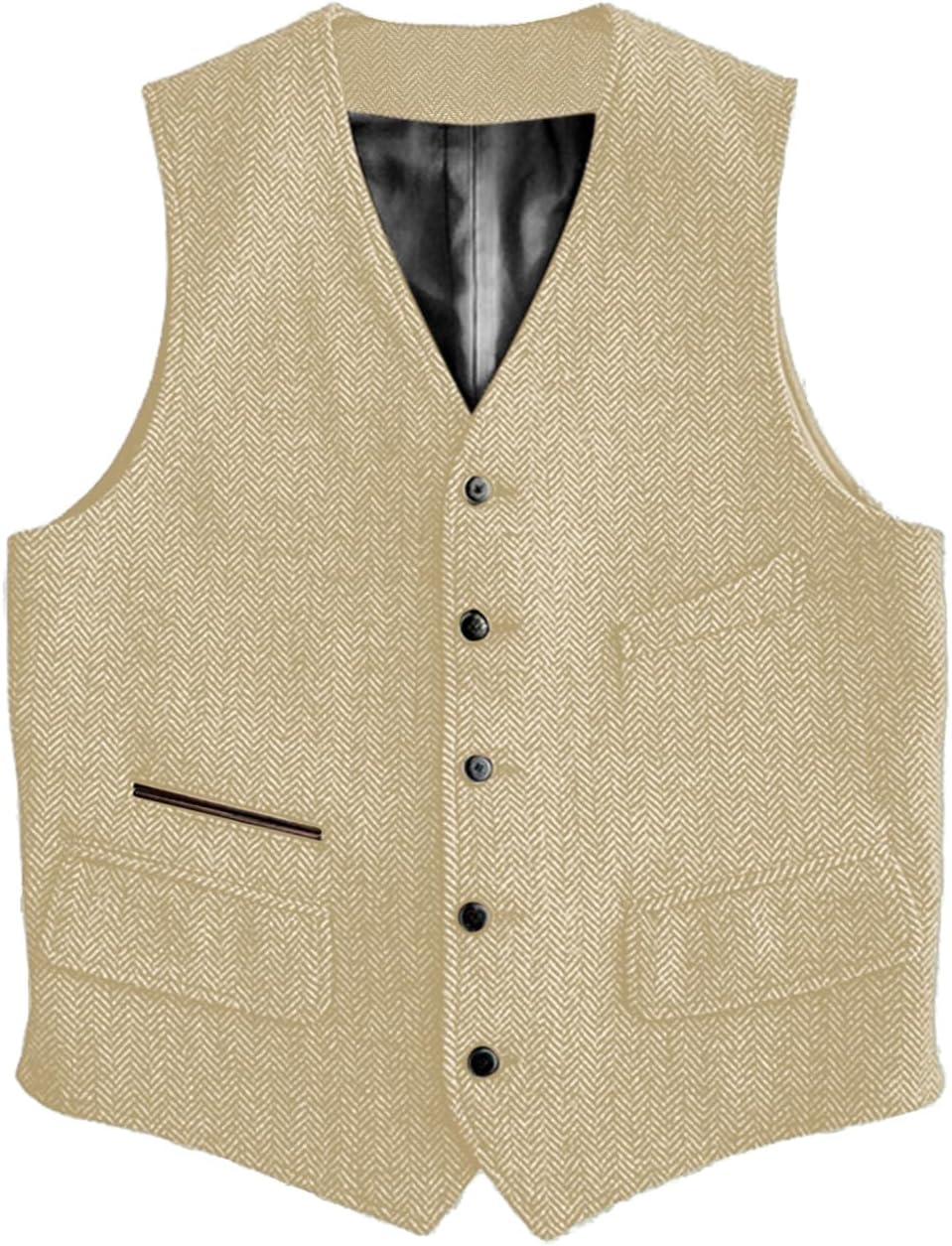 Men's Herringbone Suit Vest - Vintage V-Neck Wool-Blend Waistcoat for Casual and Formal Wear - Small