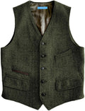 Men's Herringbone Suit Vest - Vintage V-Neck Wool-Blend Waistcoat for Casual and Formal Wear - Small (12)