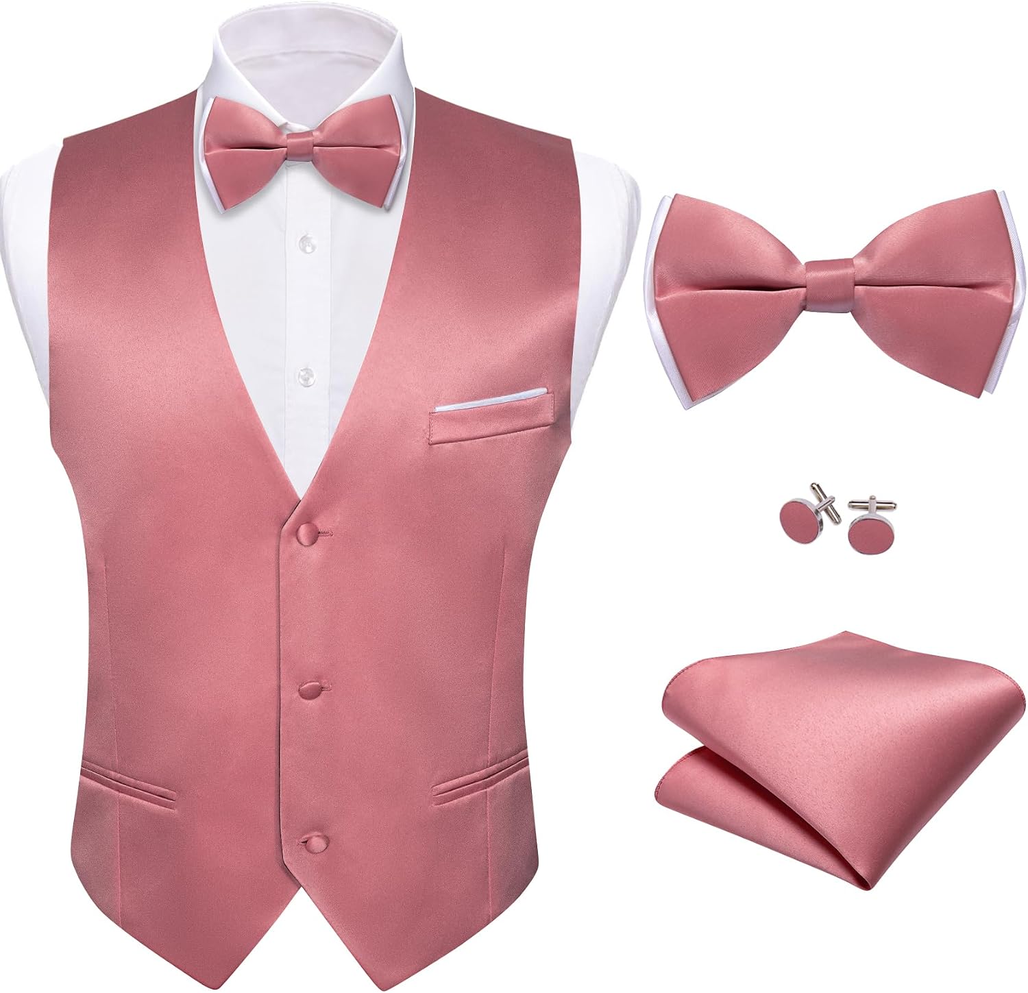 Men's Suit Vest and Bow Tie Set - Four-Piece V-Neck Slim Fit Waistcoat for Weddings and Proms - Small
