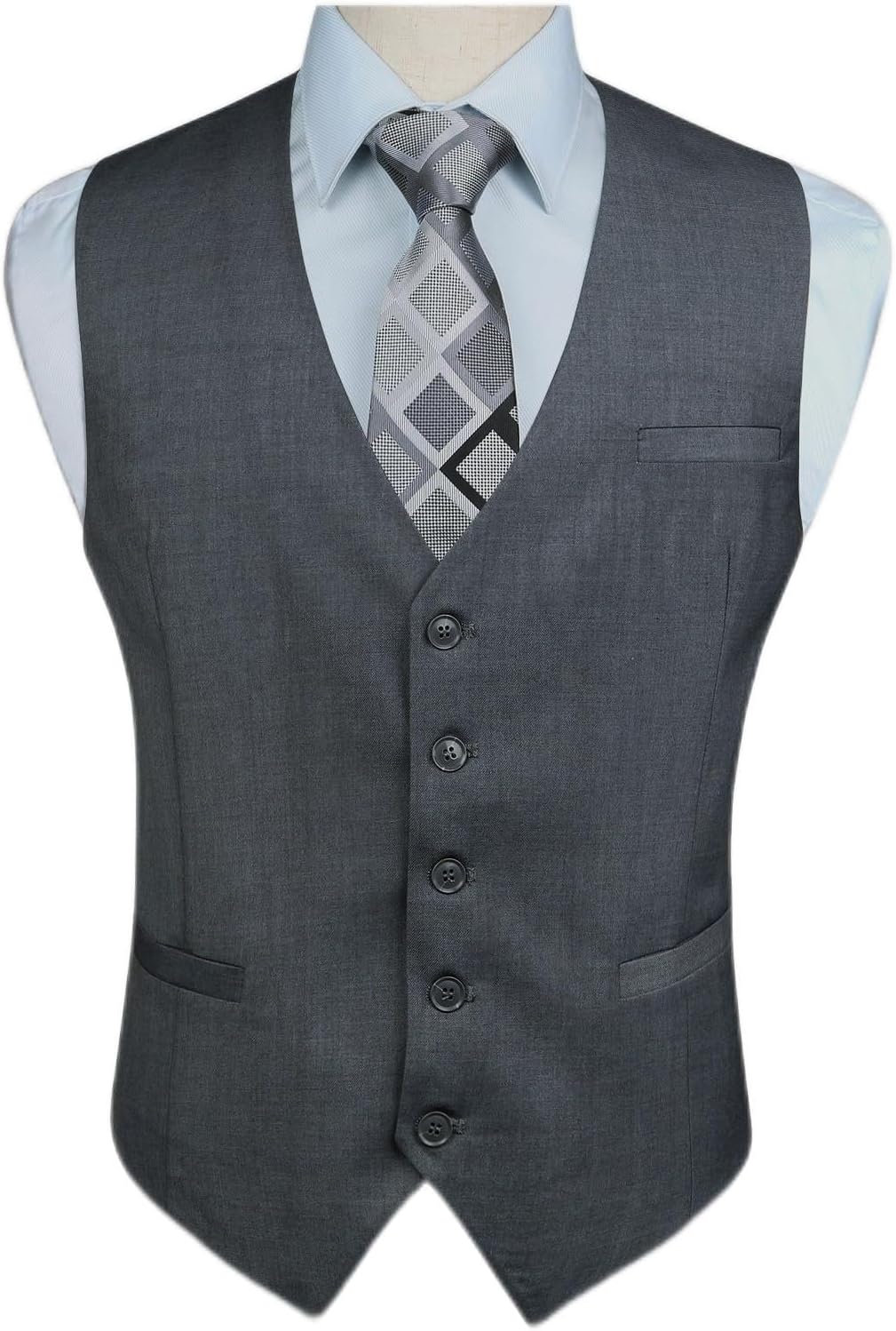 Men's Slim Fit Suit Vest - Three-Pocket Waistcoat for Business, Weddings, Prom and Tuxedo Wear - Small (11)