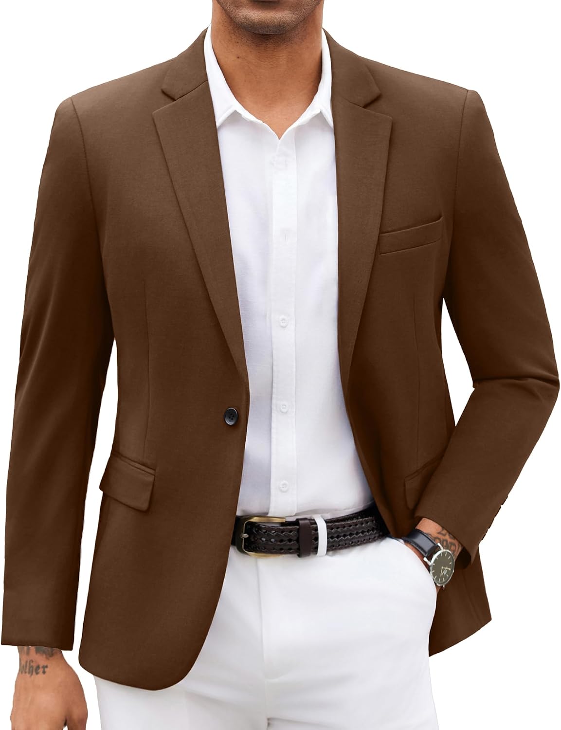 Men's Knit Blazer Jacket - Soft Lightweight Sport Coat with Notched Lapel, Four Pockets and Back Vent - Small