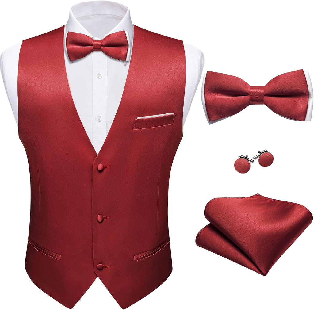 Men's Suit Vest and Bow Tie Set - Four-Piece V-Neck Slim Fit Waistcoat for Weddings and Proms - Large (23)