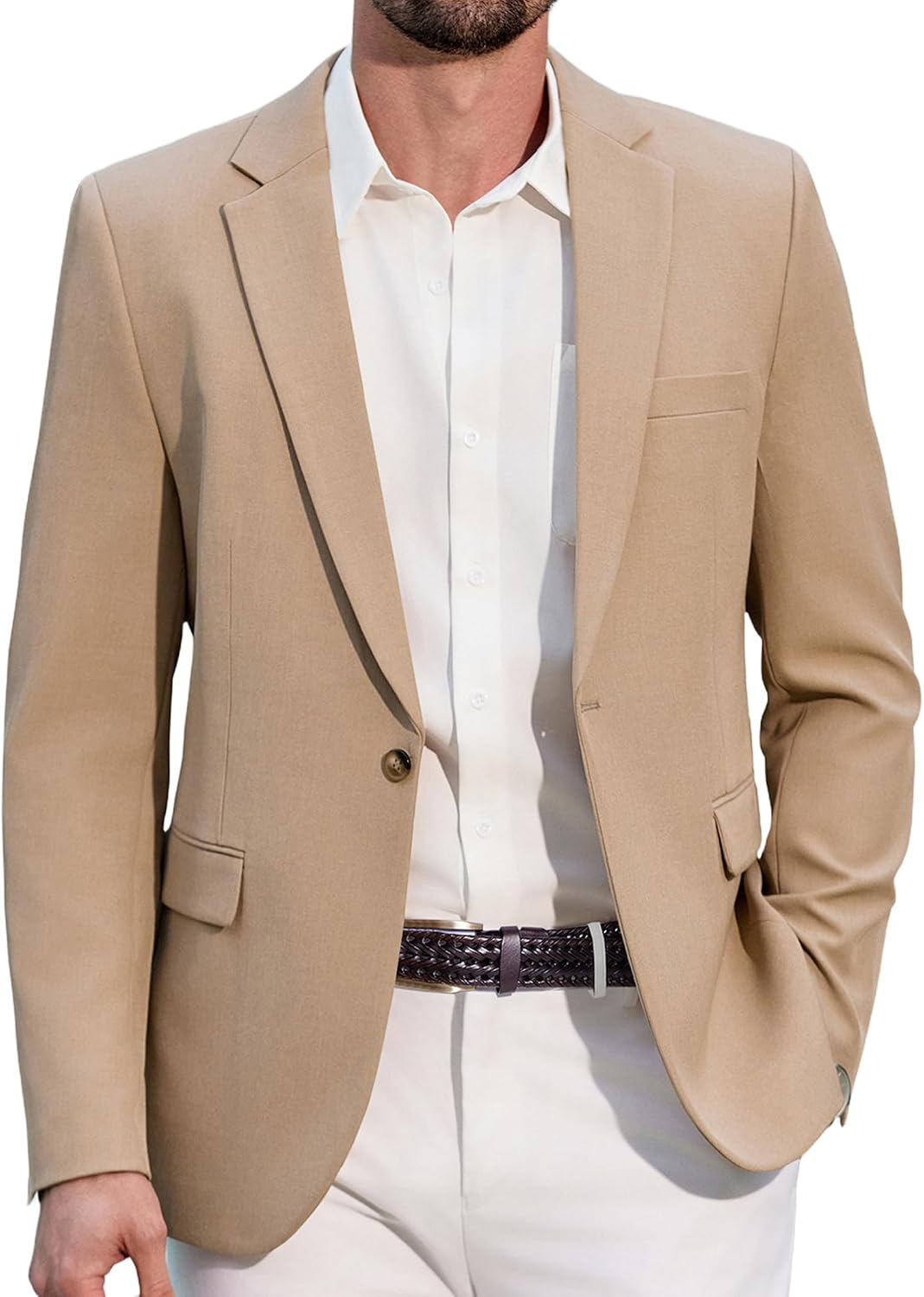 Men's One-Button Slim Fit Blazer - Notched Lapel Sport Coat with Double Vents for Weddings and Business - Black (4)