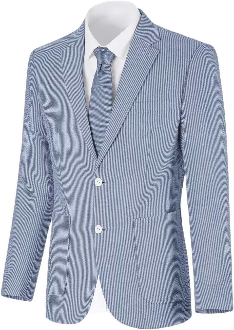 Men's Seersucker Summer Blazer - Slim Fit Lightweight Sport Coat for Beach Weddings and Prom - Small