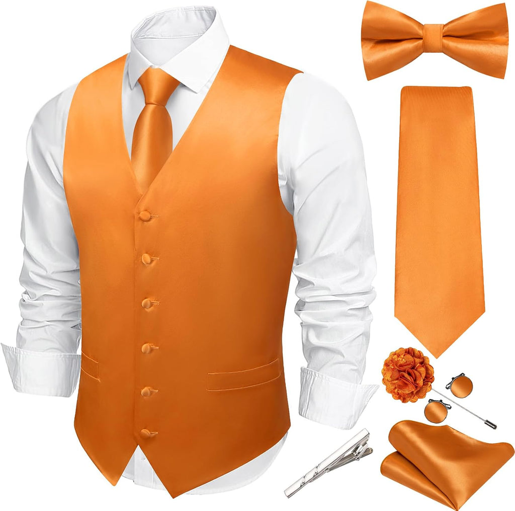 Men's Eight-Piece Suit Vest Set - Jacquard Waistcoat with Tie, Bow Tie, Cufflinks and Lapel Pin - Small