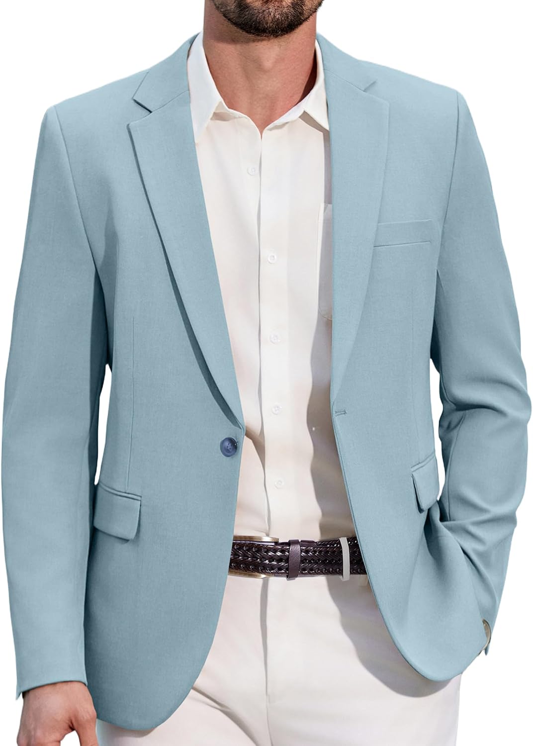 Men's One-Button Slim Fit Blazer - Notched Lapel Sport Coat with Double Vents for Weddings and Business - Black (6)