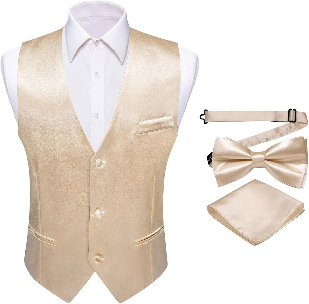 Men's Suit Vest and Bow Tie Set - Four-Piece V-Neck Slim Fit Waistcoat for Weddings and Proms - Large (25)