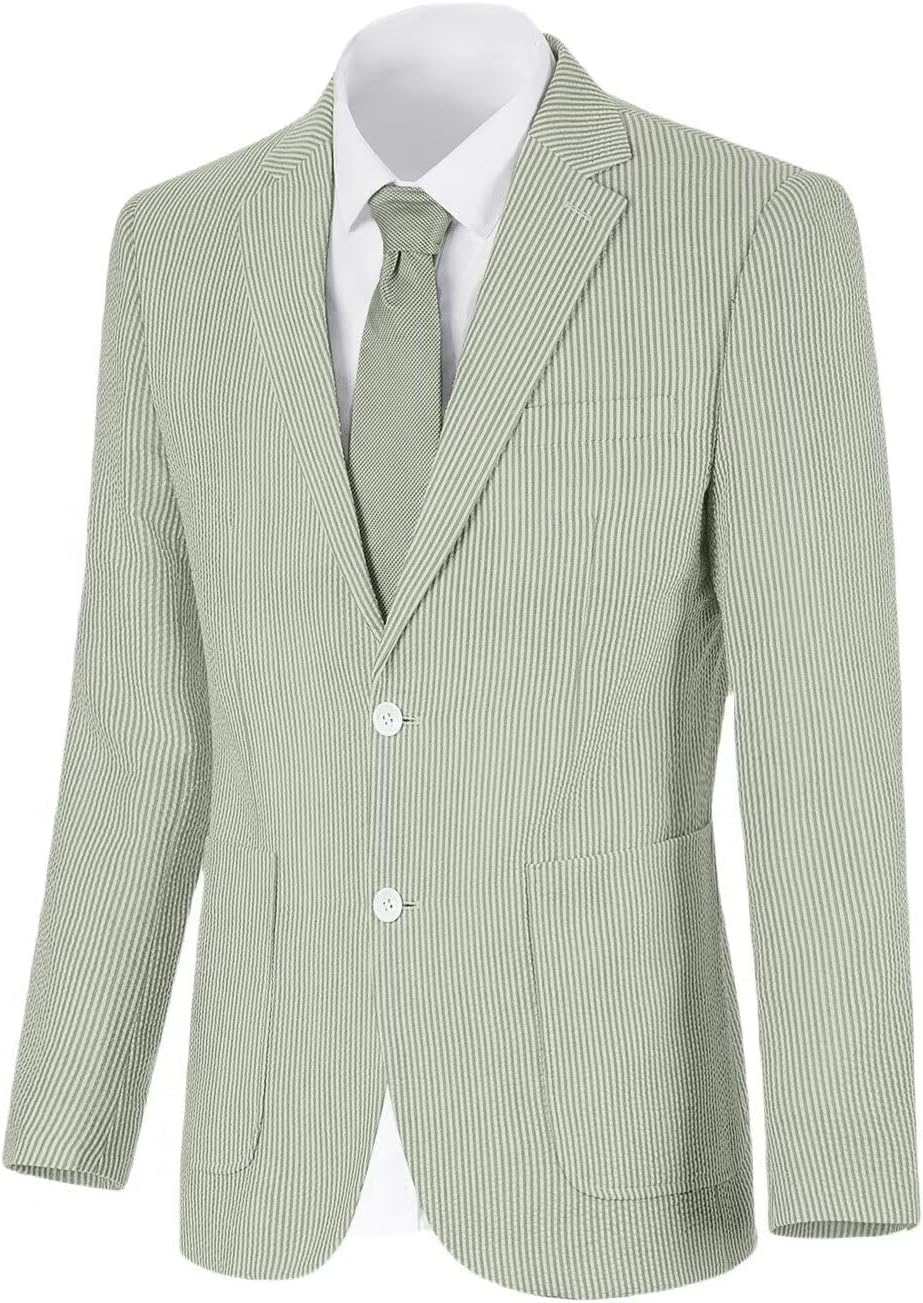 Men's Seersucker Summer Blazer - Slim Fit Lightweight Sport Coat for Beach Weddings and Prom - Small