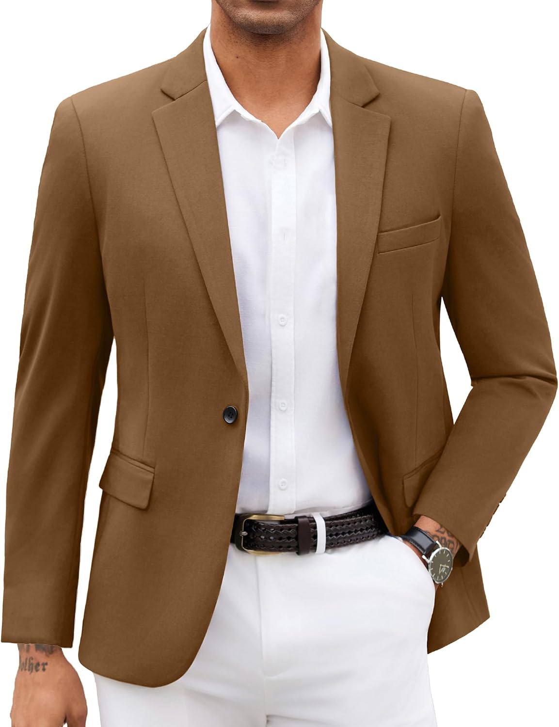 Men's Knit Blazer Jacket - Soft Lightweight Sport Coat with Notched Lapel, Four Pockets and Back Vent - Medium