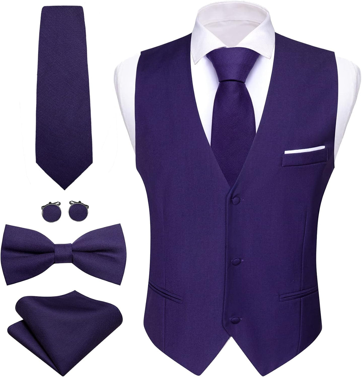 Men's Formal Suit Vest Set - Five-Piece Slim Fit V-Neck Waistcoat with Tie and Bow Tie - Large (21)