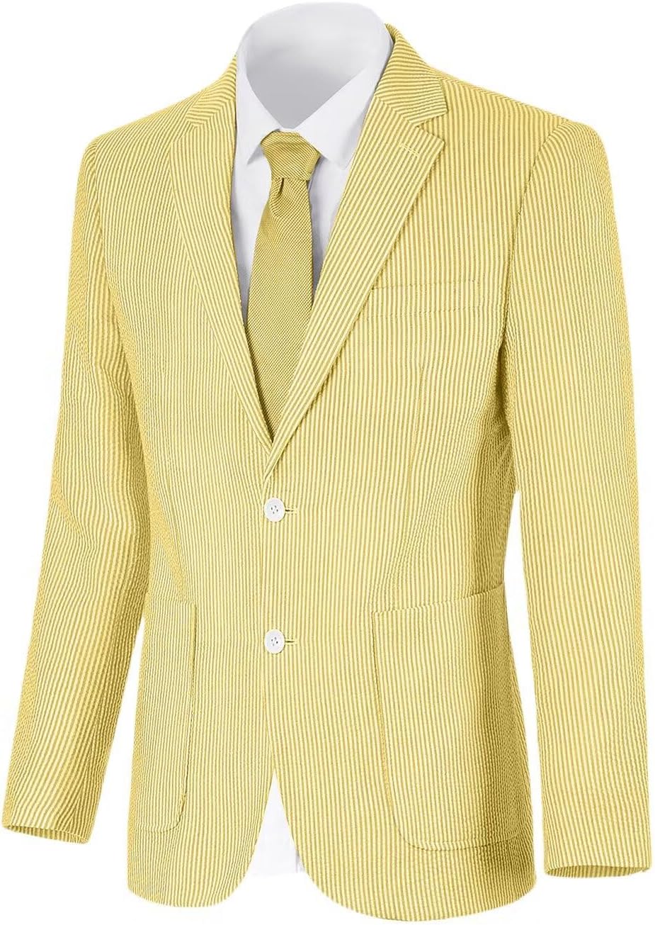 Men's Seersucker Summer Blazer - Slim Fit Lightweight Sport Coat for Beach Weddings and Prom - Small
