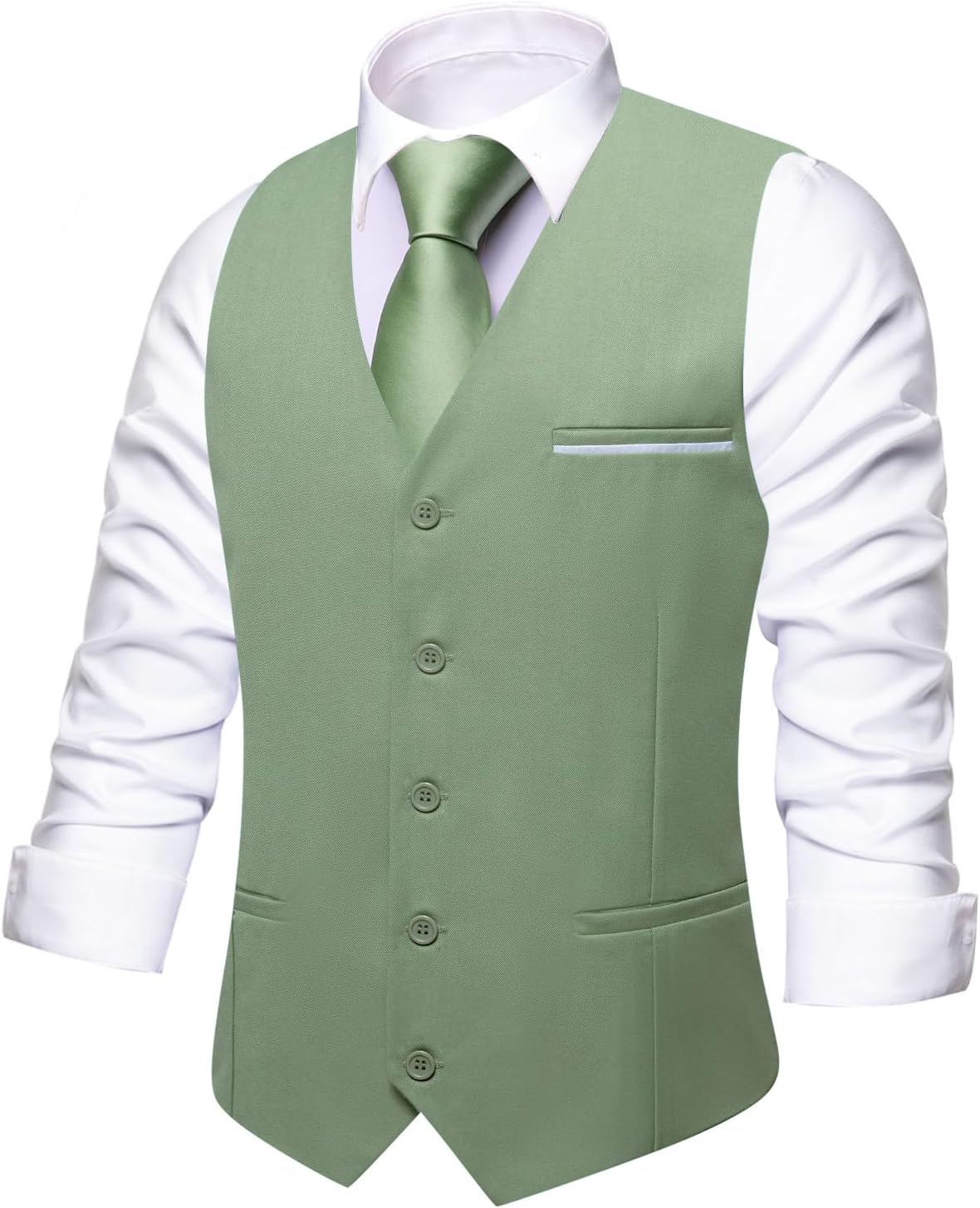 Men's Formal Suit Vest - Solid V-Neck Waistcoat with Three Pockets for Business and Weddings - Small