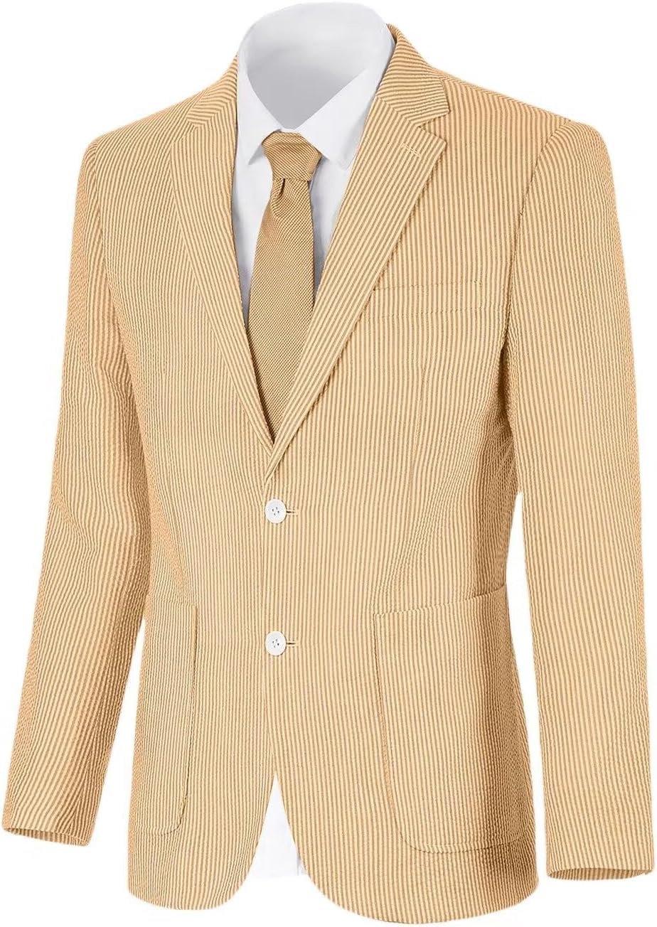 Men's Seersucker Summer Blazer - Slim Fit Lightweight Sport Coat for Beach Weddings and Prom - Small