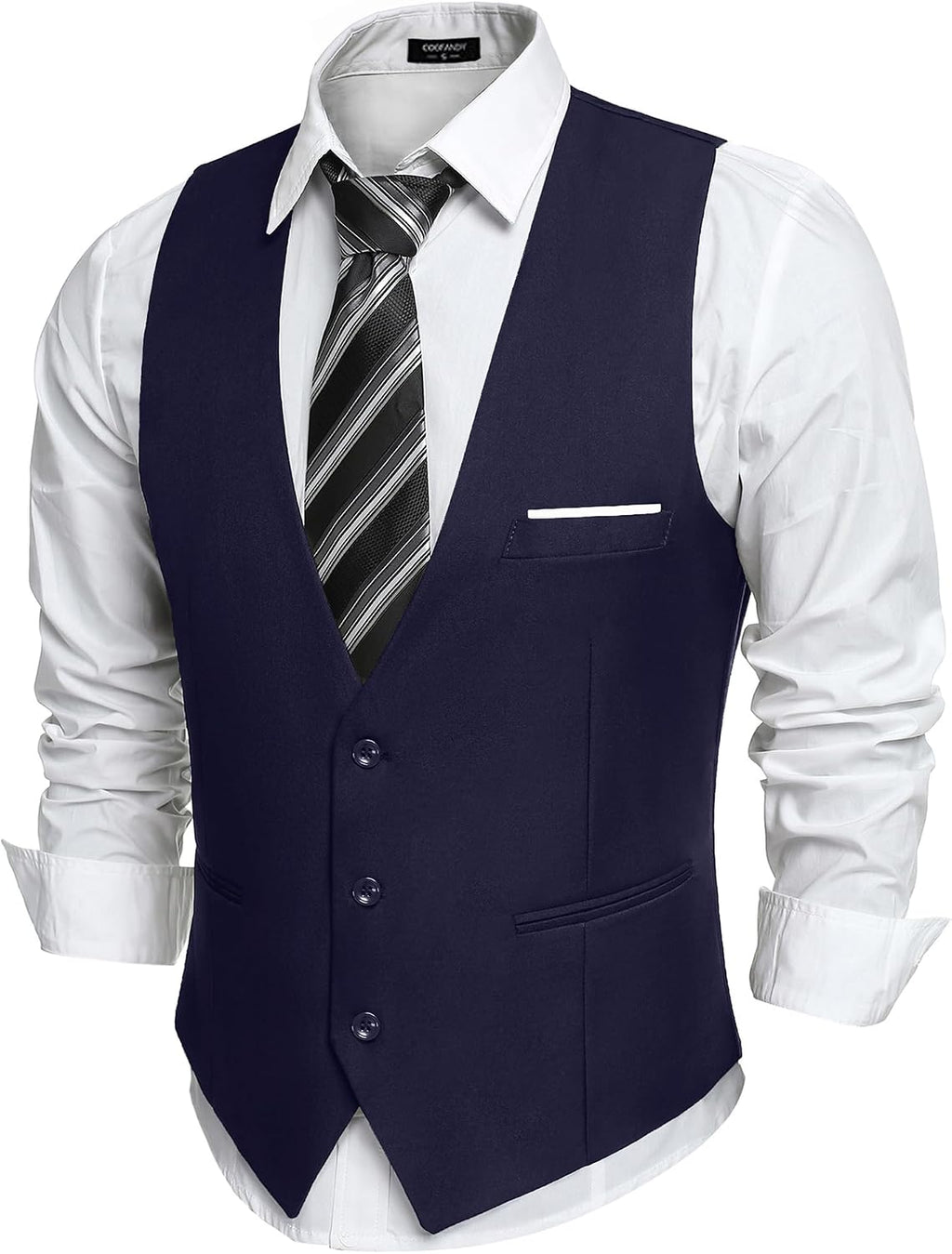 Men's Slim Fit Suit Vest - Formal Dress Waistcoat for Business Wear, Suits and Tuxedos - Black