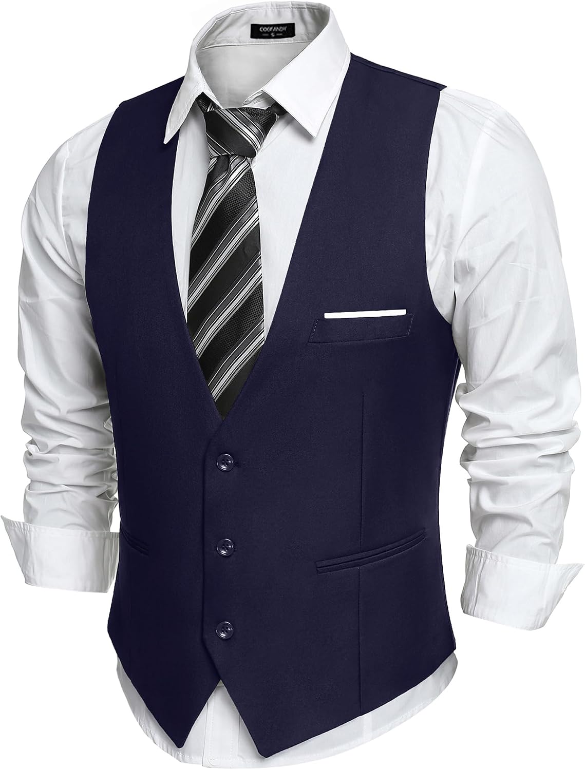 Men's Slim Fit Suit Vest - Formal Dress Waistcoat for Business Wear, Suits and Tuxedos - Black