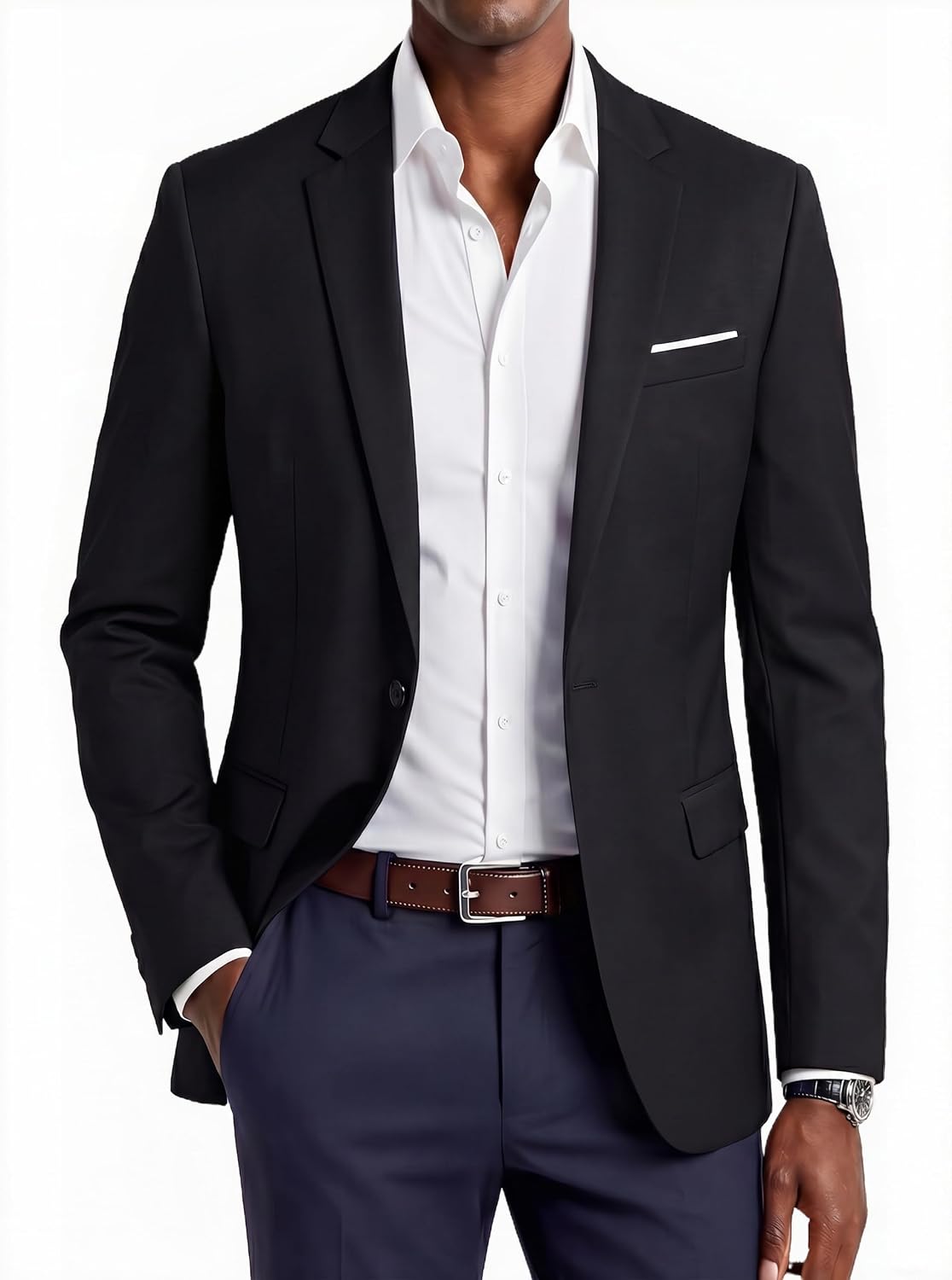 Men's Slim Fit One-Button Blazer Jacket - Casual Sport Coat for Office, Dinner and Weekend Wear - Black