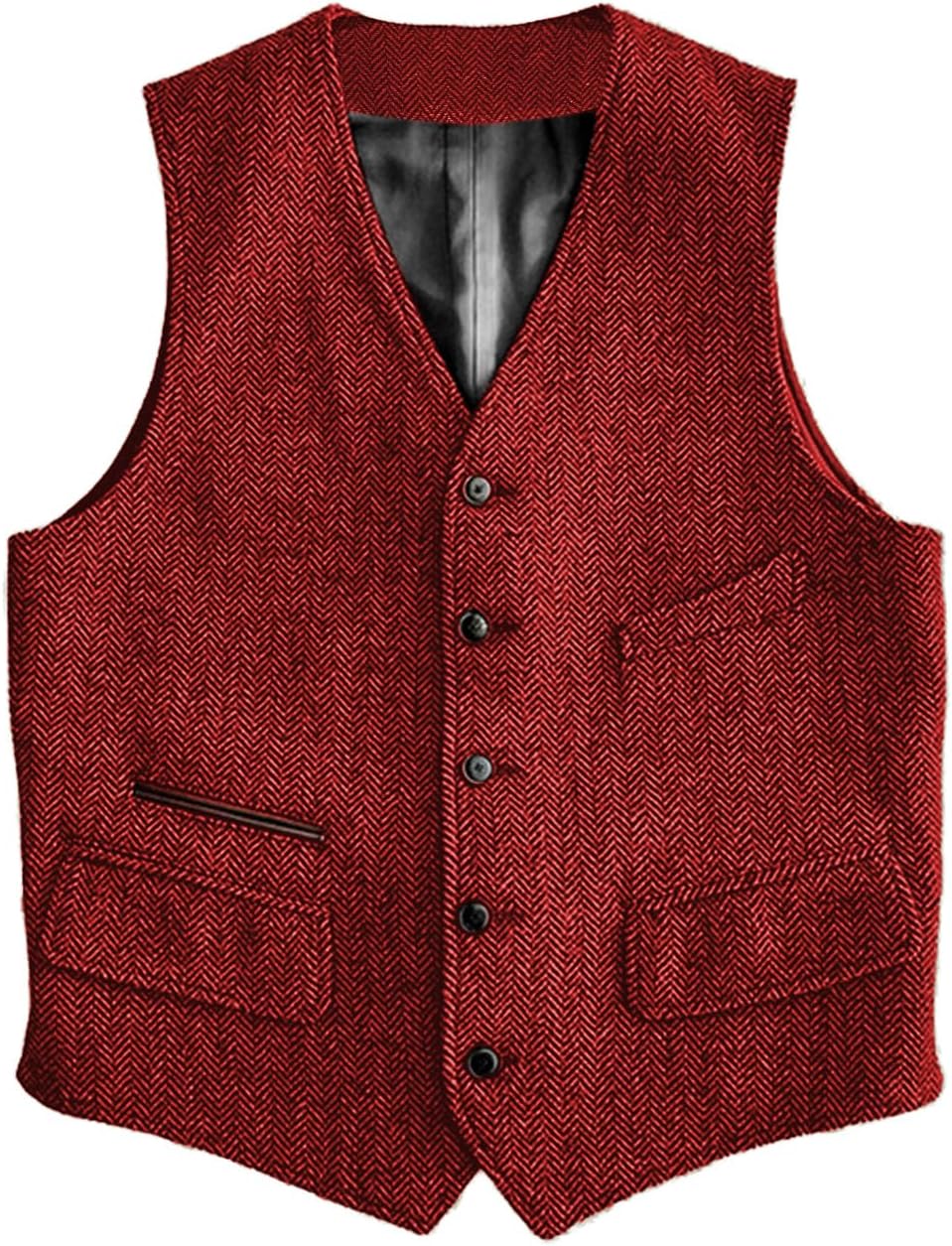 Men's Herringbone Suit Vest - Vintage V-Neck Wool-Blend Waistcoat for Casual and Formal Wear - Small