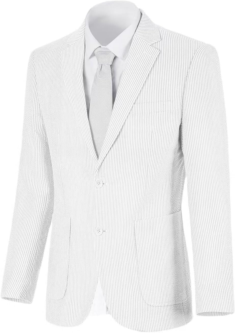 Men's Seersucker Summer Blazer - Slim Fit Lightweight Sport Coat for Beach Weddings and Prom - Small