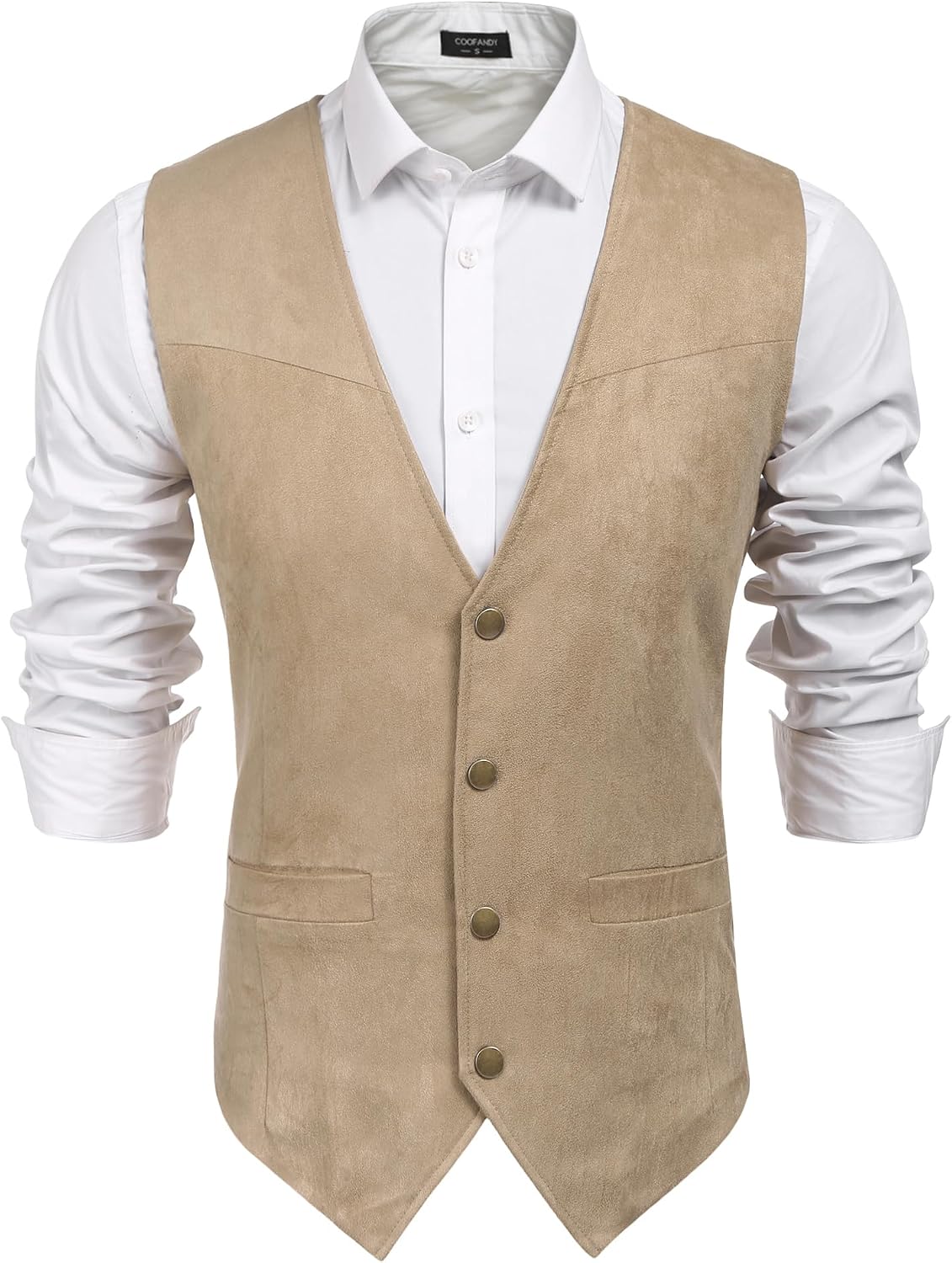 Men's Suede Western Vest - Slim Fit Cowboy Waistcoat with Two Pockets and Button Closure - Medium