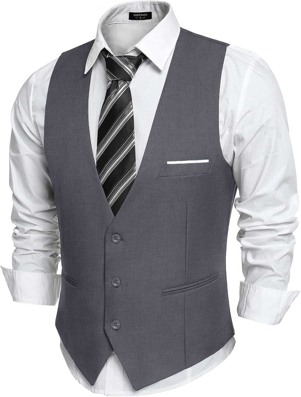 Men's Slim Fit Suit Vest - Formal Dress Waistcoat for Business Wear, Suits and Tuxedos - Dark Gray
