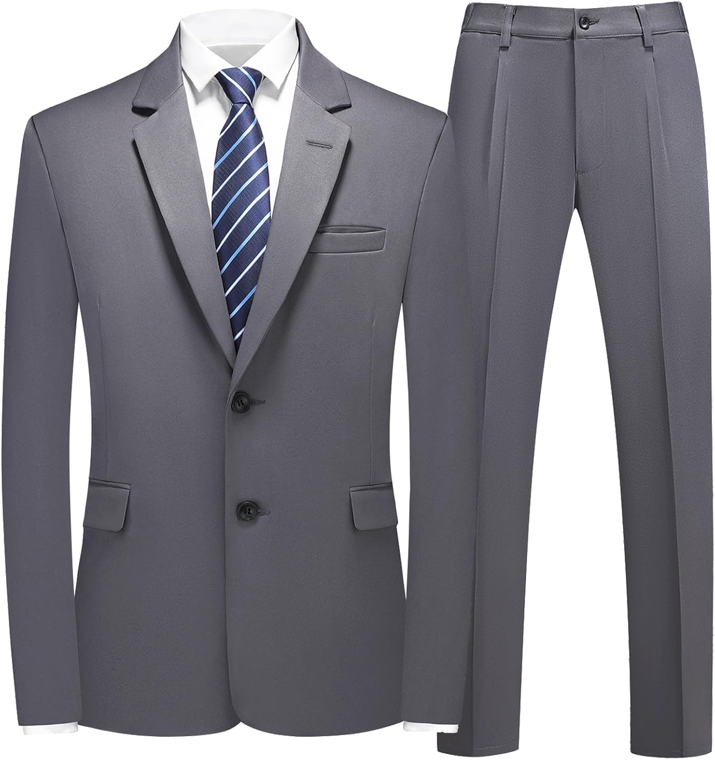 Men's Modern Fit Two-Piece Suit - Single-Breasted Notch Lapel Jacket with Flap and Chest Pockets - Small